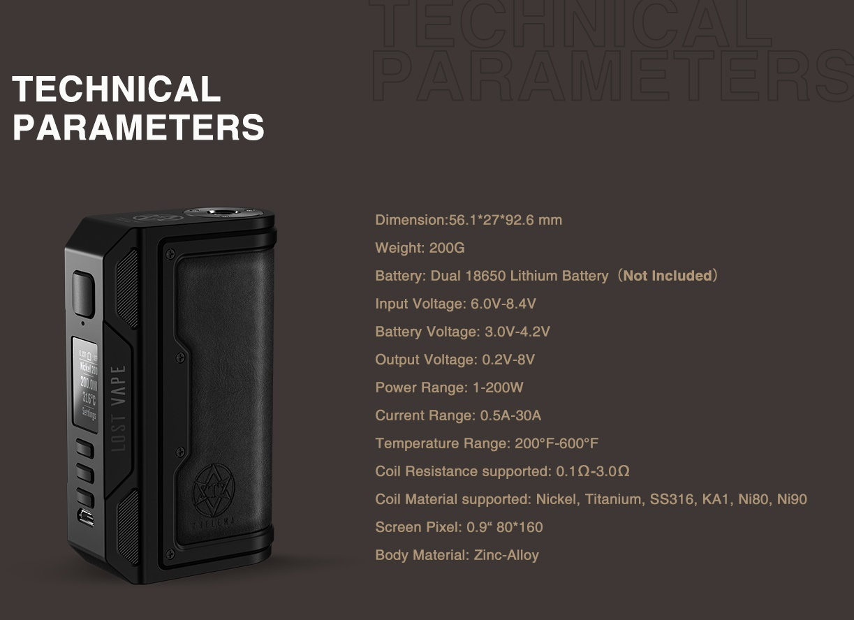 Lost Vape Thelema DNA250C Mod Spezifikationen