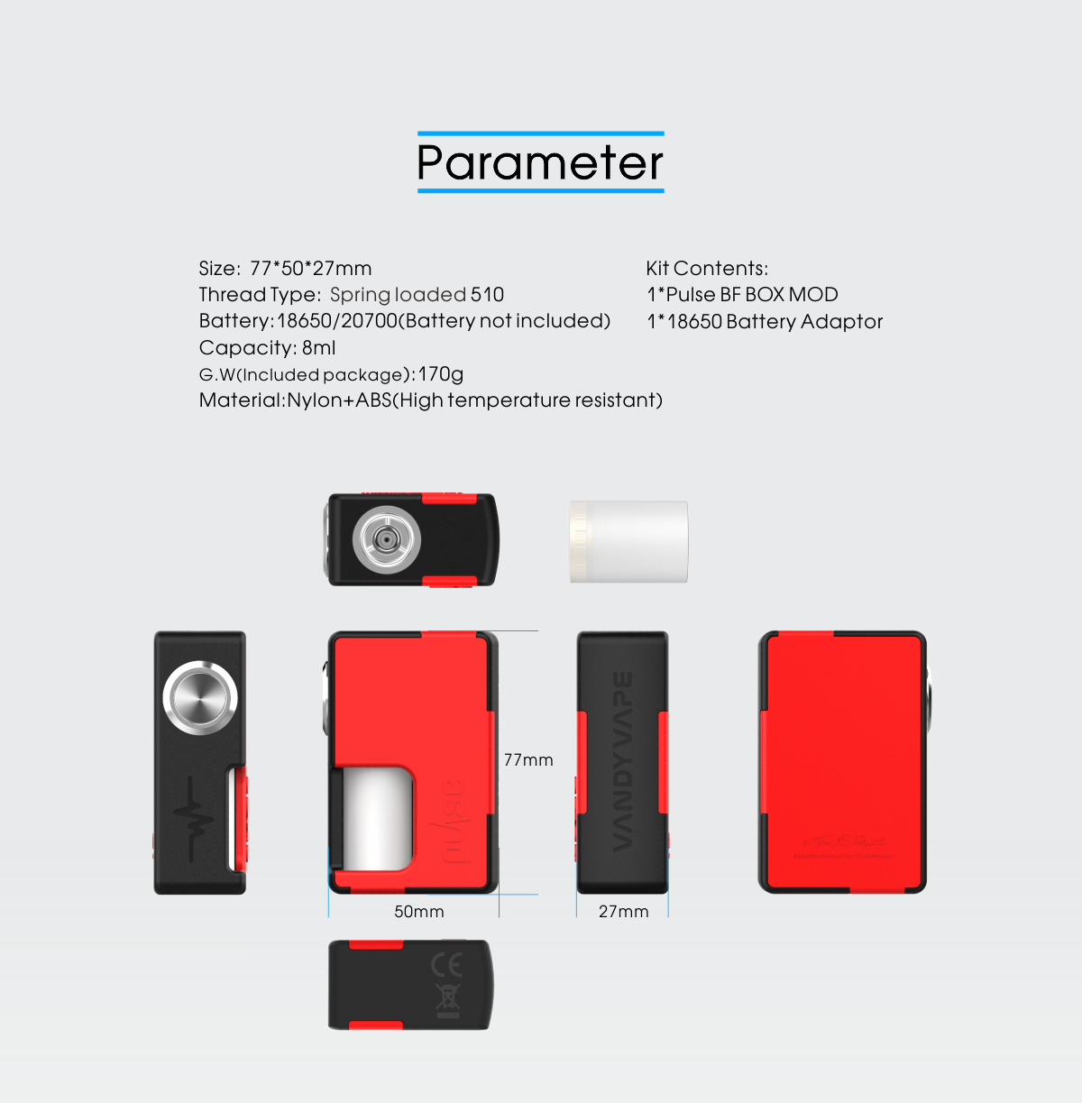 Vandy Vape Pulse BF Box Mod parts