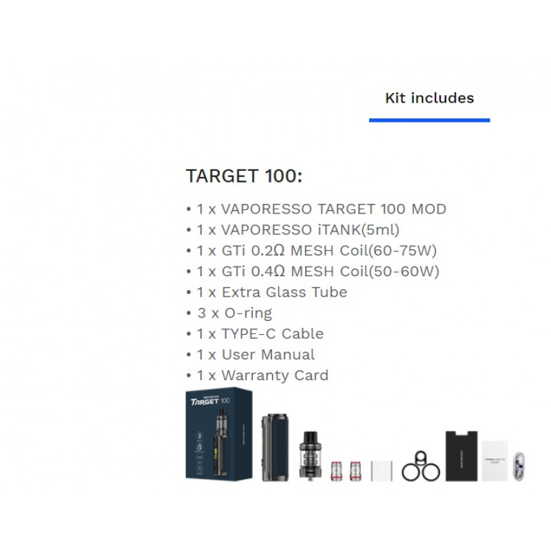 Vaporesso Target 100 Kit Lieferumfang